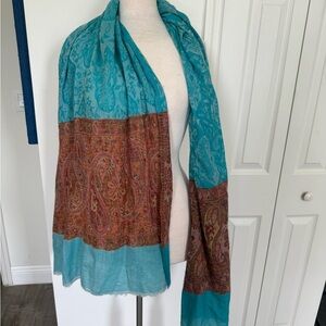 Teal and Rust Paisley Peshmina Scarf (Handmade in India)